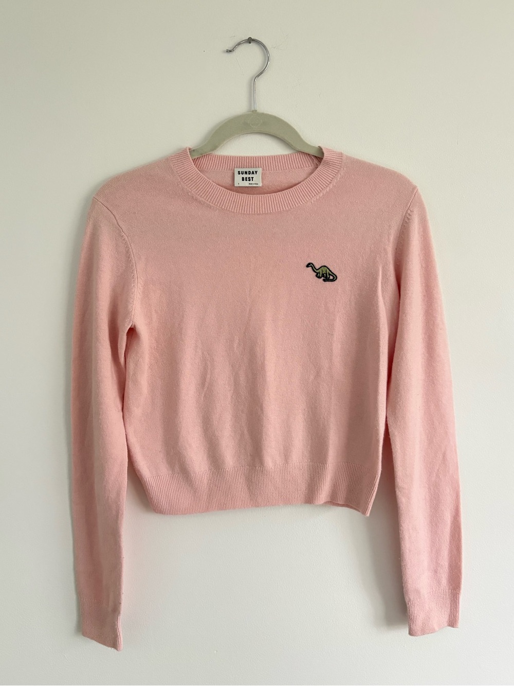 Aritzia Sunday Best Abby Long Sleeve Cropped Sweater Dino Patch Size Small